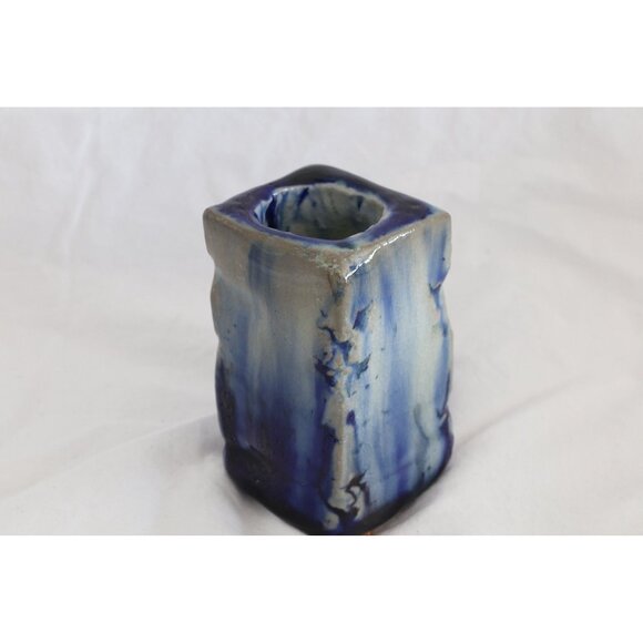 Vtg Handmade 1980's Cobalt Blue Ceramic Vase Pencil Pen Holder Heavily Glazed - Picture 3 of 6